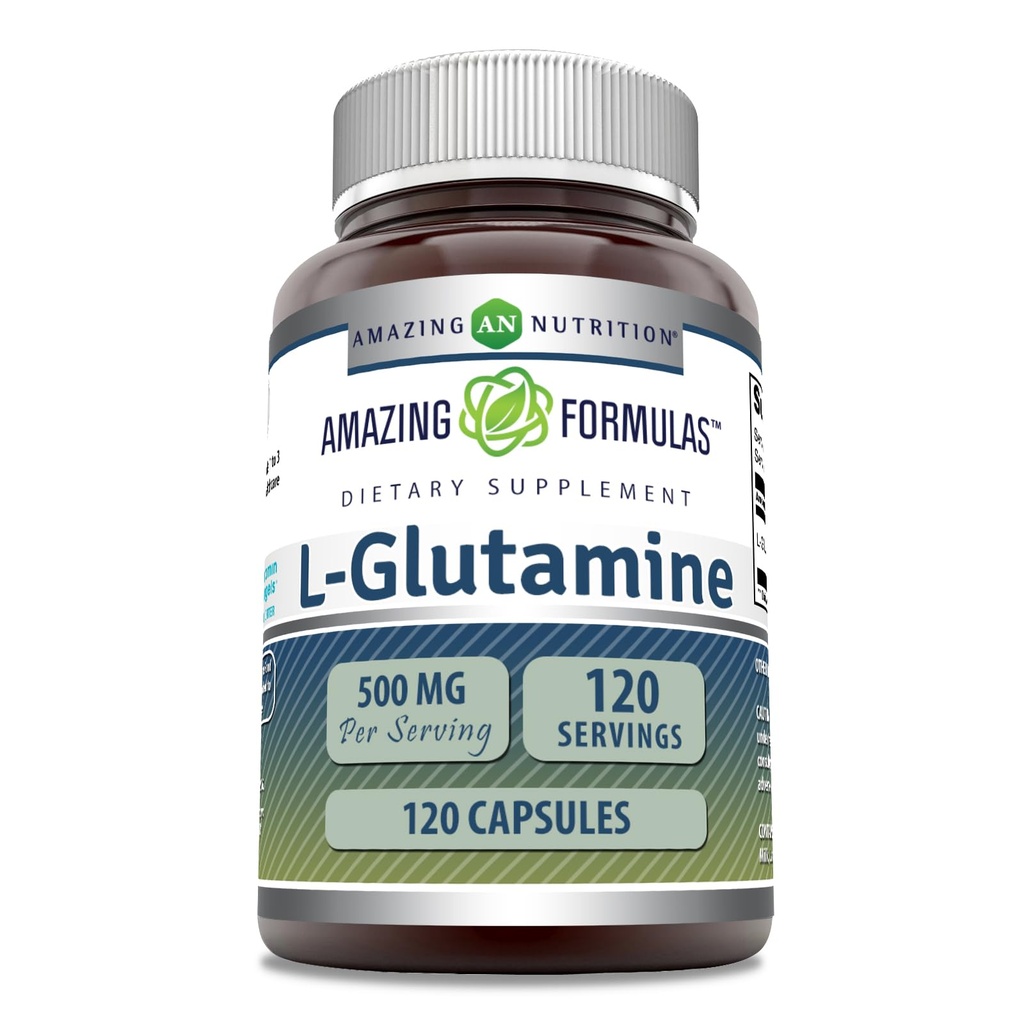 Fórmulas increíbles L-Glutamine Amino Acid Suplemento TEN 500 Mg TENIDO Cápsulas Silencio No-OMG ANTE Gluten-Free TEN Made in USA (1 Pack TENIDO 120 Cuenta)