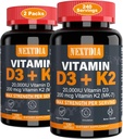 Vitamina D3 20.000 UI + K2(MK7) 200mcg-Optimal Vitamina D3 &amp; K2-Apoyo Huesos fuertes &amp; Muscle, Calcium Absorption &amp; Immune Health, Helping Vitamin D Deficiencies, Easy to Swallow, (Pack of 2)