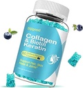 Biotina Gummies con colágeno, queratina, ácido hialurónico, vitamina para la piel, crecimiento del cabello, uñas, mujeres adultos Niños - 60 Blueberry Flavored Gummies