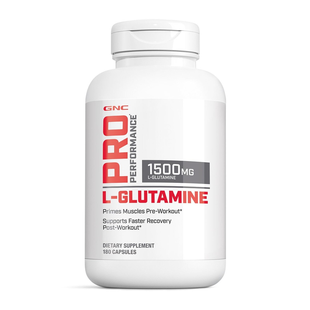 GNC Pro Performance L-Glutamine 1500mg, Amino Acid Supplement, Supports Muscle Recovery & Function, Fuels Immune System, Plays Key Role in Protein Synthesis, Unflavored, Gluten Free, 180 Capsules