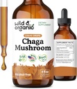 Wild &amp; Organic Chaga Mushroom Drops - Immune Support with Chaga Extract - Liquid Mushroom Supplement for Immunity - Vegan, Sugar &amp; Alcohol-Free Tintura - 4 fl oz