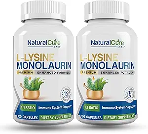 L-Lysine + Monolaurin 600mg 1:1 Ratio, 2 Pack, 200 cápsulas