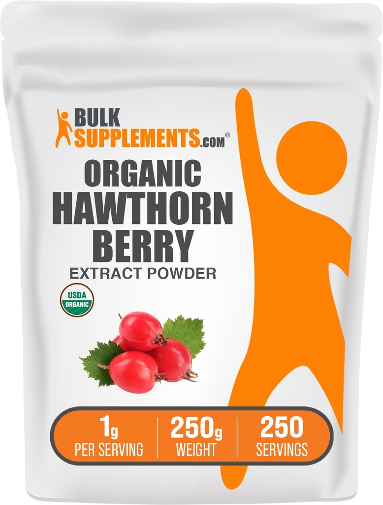 BulkSupplements.com Organic Hawthorn Berry Extract Powder - Hawthorn Berry Supplement - Herbal & Gluten Free, 1g per Serving, 250g (8.8 oz) (Pack of 1)
