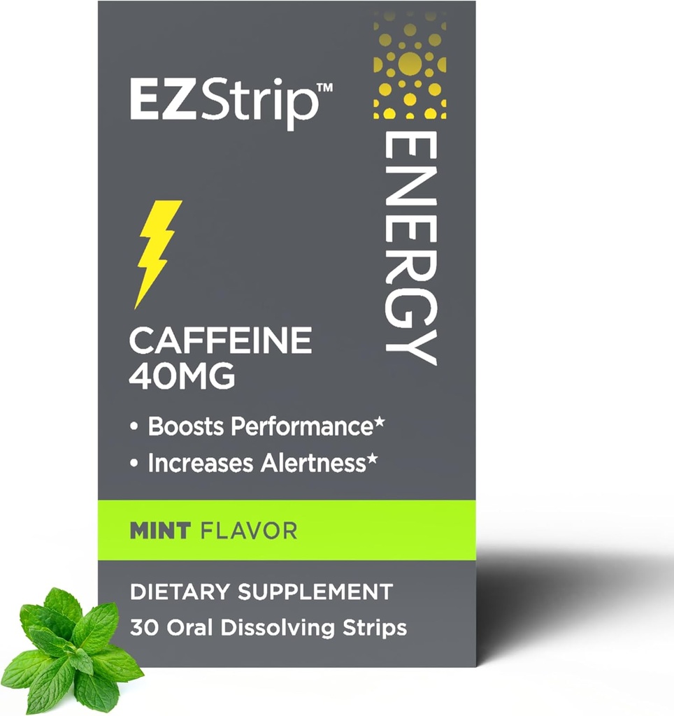 Suplementos de energía - Mint Flavor, 30 Cuenta - Dissolving Strips with 40mg Caffeine to Help Energize Your Day and Boost Performance - Made in The USA, Sugar and Gluten-Free