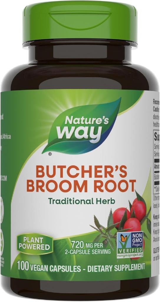 Escoba de Carnicería Natural, Herb Tradicional, 720 mg por Servicio de 2 cápsulas, Proyecto No OGM Verificado, 100 cápsulas Vegan (Paquete Mayo Vary)