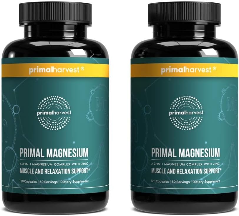 Primal Harvest Magnesium Suplemento Complejo 310mg por Primal Harvest con Magnesium Glycinate, Citrate, Malate y Zinc 2 Pack, 240 cápsulas