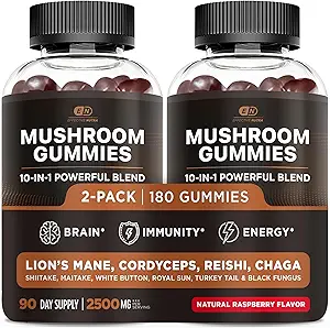 EFFECTIVE NUTRA Mushroom Gummies 2500mg ← 10 Blend w/Lions Mane, Reishi, Chaga, Cordyceps &amp; More peru Focus, Memory, Immunity, Energy TEN Natural Berry Flavor Supplement TEN Vegan, Made in USA (2-Pack)