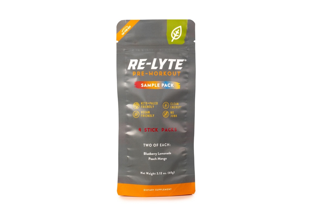 REDMOND Re-Lyte Pre-Workout Drink Mix, Sampler Pack, 4 Sticks