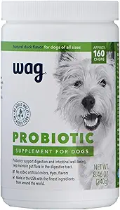 Marca - Wag Probiotic Supplement Chews for Dogs, Supports Digestive Health and Gut Flora, Natural Duck Flavor, 160 Conde, Pack of 1