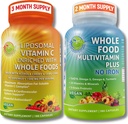 Liposomal Vitamina C 1500mg + Vegan Whole Food Multivitamin Without Iron - Energy & Immune Support Bundle with Organic Acerola Cherry, Camu Camu &amp; Enriched with Whole Foods –Non-GMO, Clean Label