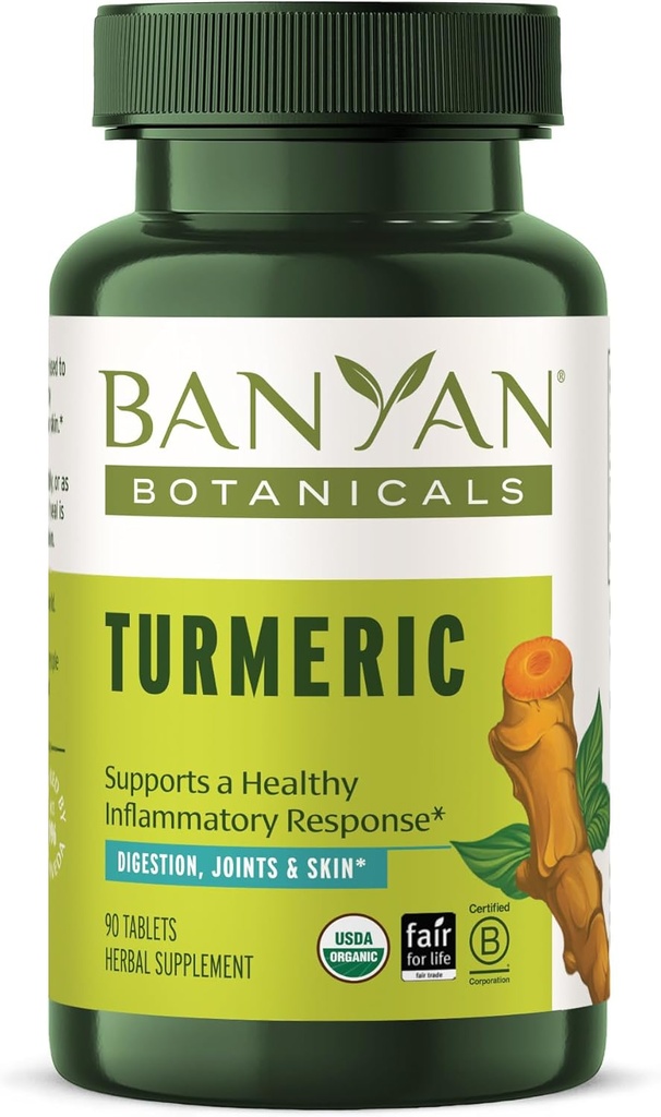 Banyan Botanicals Tablas Turméricas – Suplemento Turmérico Orgánico (Curcuma Longa) – para apoyar la piel sana, Cómodas Juntas " Salud general* – 90 Tabletas – No GMO Fuente sostenible Vegan