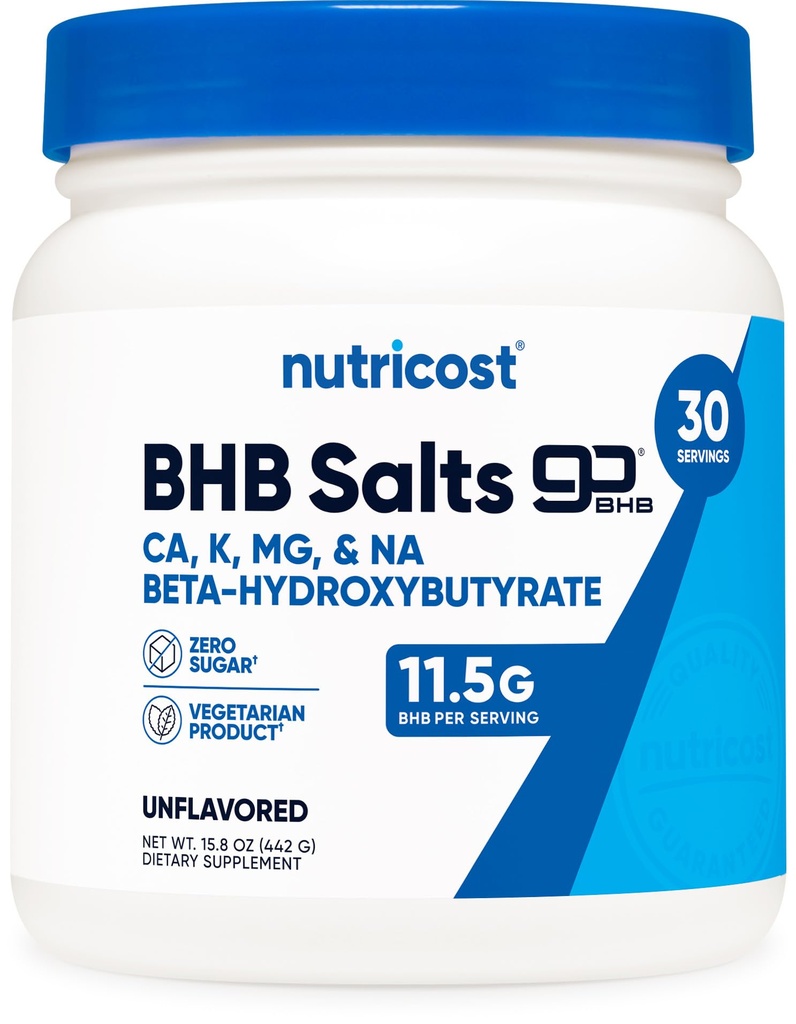 Nutricost Keto BHB Ketones Exógenos 4-en-1 (30 Servings) 12g Beta-Hydroxybutyrate (BHB) Por Serving, (Unflavored) - Ketone Salts