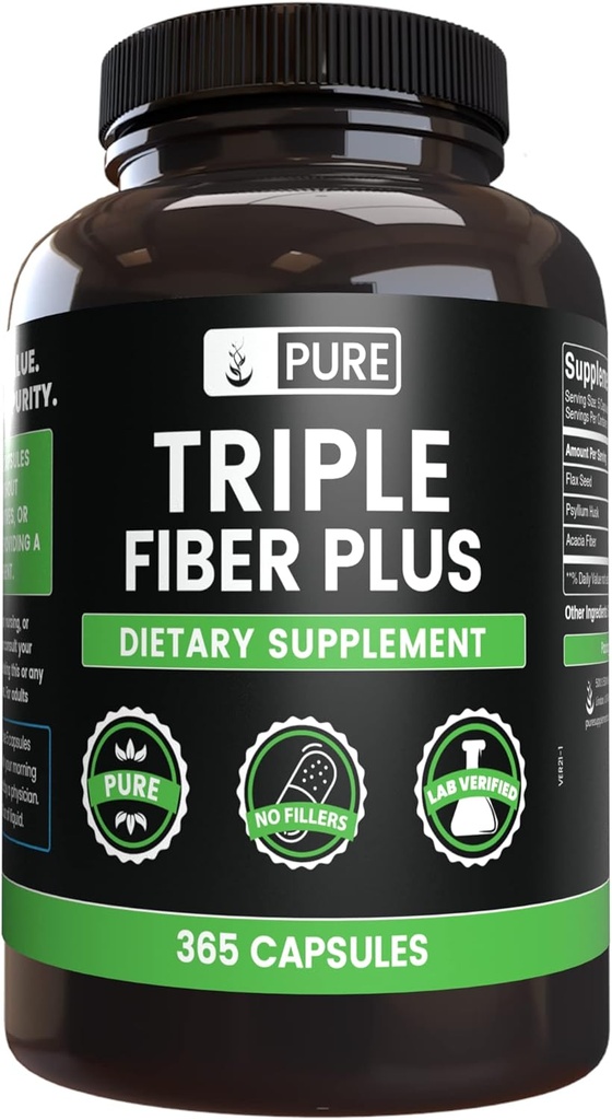 Ingredientes originales puros Triple fibra (365 cápsulas) No hay magnesio o rifles de arroz, siempre puros, lab verificados