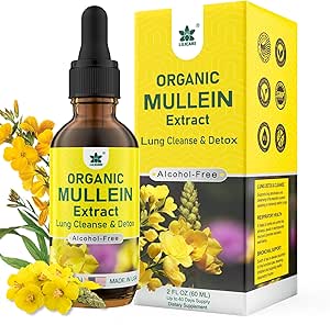 Mullein Drops for Lungs, Mullein Leaf Extract Herbal Supplement, Natural Lung Cleanse, Respiratory &amp; Immune Support, Breathe Health, Tincture with Marshmallow, Elderberry - 2 fl Ounces