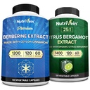 Nutrivein Premium Berberine 1200mg & Citrus Bergamot Extract 1400mg Bundle - Ceylon Cinnamon & 25:1 Bergamia Extract - Weight Management & Immune Support Plus Heart Health - 120 Capsules Each