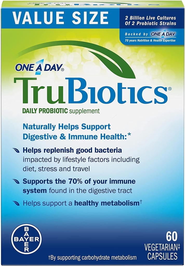 TruBiotics Daily Probiotic, 60 cápsulas - Gluten Free, Soy Free Digestive + Immune Health Support Suplemento para Hombres y Mujeres