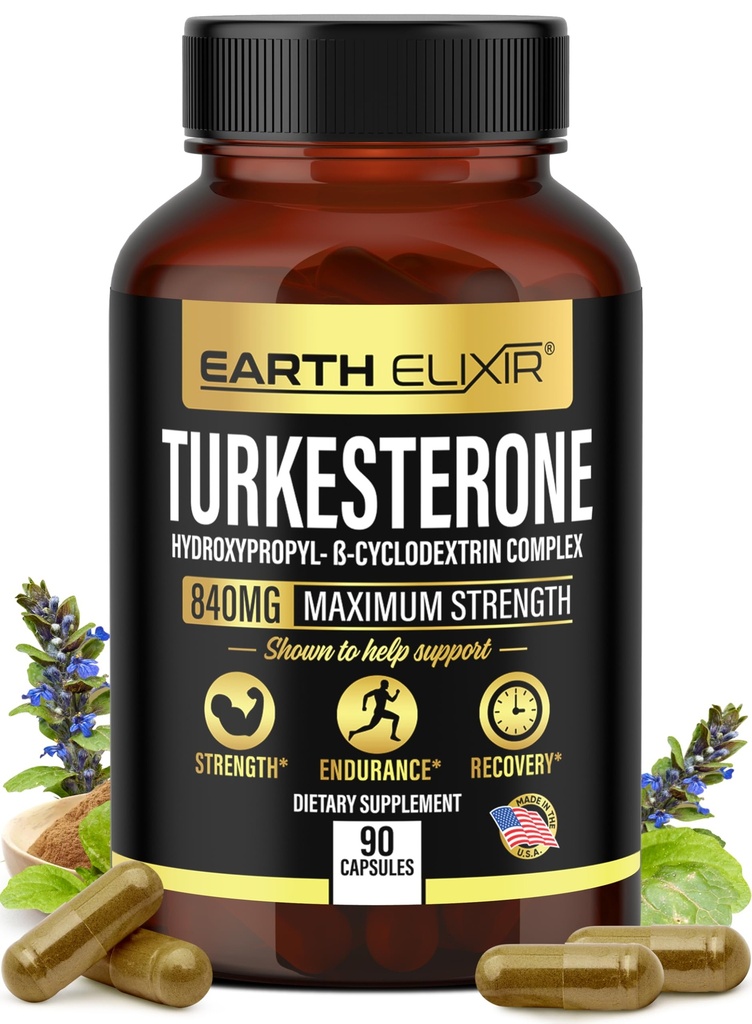 Terre Elixir Turkesterone 840 mg (90 cápsulas) – Hecho en EE.UU. - 3er partido probado - 100% pura Turkesterone Suplemento para Hombres &amp; Mujeres - Ajuga Turkestanica Extract - Aumentar la energía natural &amp; fuerza