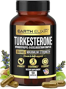 Earth Elixir Turkesterone 840 mg (90 Capsules) – Made in USA - 3rd Party Tested - 100% Pure Turkesterone Supplement for Men & Women - Ajuga Turkestanica Extract - Increase Natural Energy & Strength