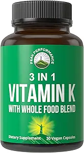 Vitamina K con una mezcla entera de alimentos de 25+ Verduras y Frutas para Max Absorción. Suplemento Vegan Capsules. Vitaminas K1, K-2 MK4 + K2 Natto MK7. Alternativa a las gotas, Gummies. VIT K con K 2 y MK-7