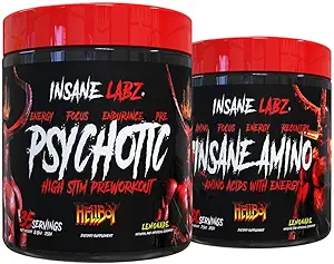 Insane Labz Hellboy Bundle, Psychotic Hellboy Pre Workout and Insane Amino BCAA, Increase Muscle Mass, Strength, Focus and Recovery Time, Lemonade