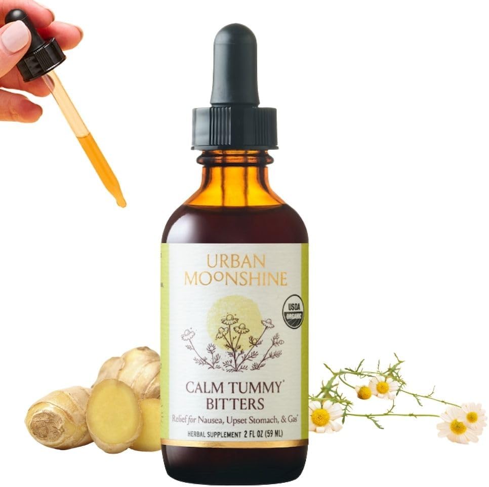 Urban Moonshine Calm Tummy Bitters - Certified Organic - Relief for Nausea &amp; Upset Stomach* - Bloating Relief* - Soothes Digestion* - Digestive Bitters - Gluten Free Herbal Supplement - 2 Fl Oz