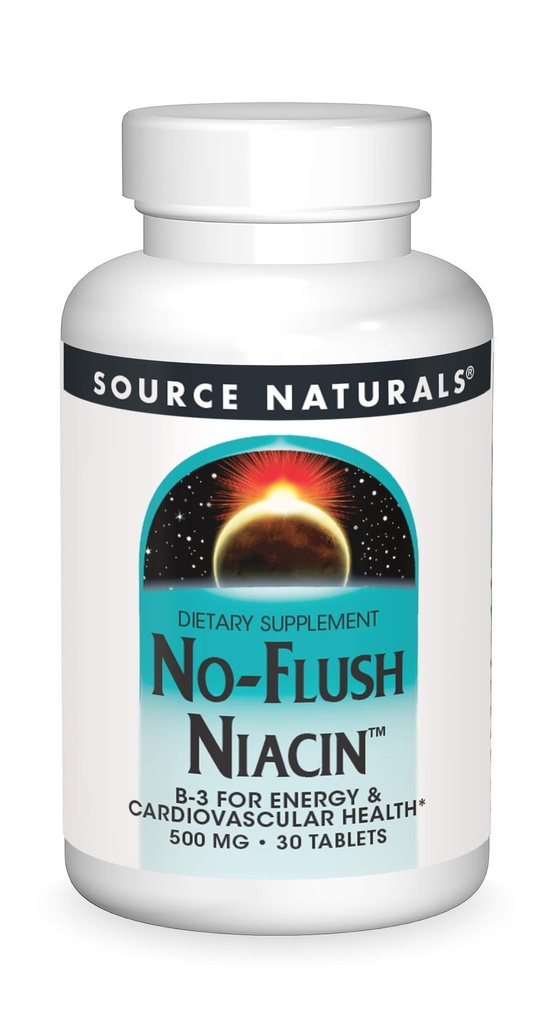 Source Naturals No-Flush Niacin, B-3 for Energy & Cardiovascular Health* 500 mg - 30 Tablets