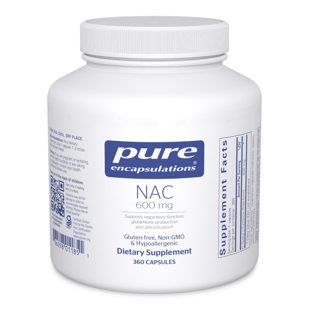 Pure Encapsulations NAC 600 mg - N-Acetyl Cysteine NAC Suplemento para la salud pulmonar &amp; Immune Support, Liver Support " Antioxidants* - with Freeform N-Acetyl-L-Cysteine - 360 Capsules