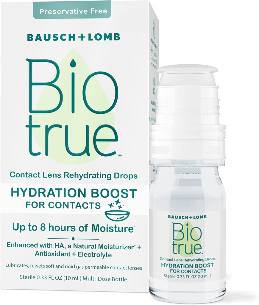 Biotrue Hydration Boost for Contacts, Rehydrating Eye Drops for Dry Eyes, Preservative Free, Refreshes, Lubricates & Moisturizes Lenses, Rewetting Eye Drops, 0.33 FL Oz (Pack of 1)