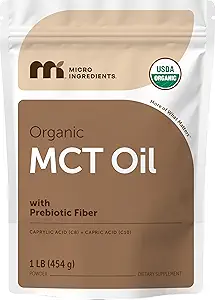 Polvo de aceite de MCT orgánico con fibra prebiótica,1 libras(16 onzas), combustible rápido para el cuerpo y el cerebro, aceite de MCT C8 para el café, sin GMOs, Keto Diet, Vegan
