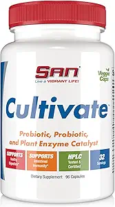 Probióticos Cultivados de SAN Probióticos Probióticos Multiestrénicos " Prebióticos sinérgicos con Enzimas Digestivos - Diseñado para Salud Digestiva, Apoyo al Microbioma Gut - para Mujeres " Hombres, 96 cápsulas