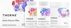 THORNE - Multi-Vitamin Elite AM &amp; PM (180 cápsulas) &amp; Amino Complex (Berry, 8 Oz) Bundle - Apoya la producción energética &amp; rendimiento deportivo - Gluten, Dairy &amp; Soy-Free
