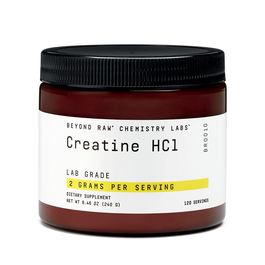 BEYOND RAW Ciencia-Backed Creatine HCl Powder, Grado de laboratorio, para la fuerza muscular y el crecimiento, producción de energía, rendimiento deportivo, apoyo cognitivo, hidratación celular, 120 servicios
