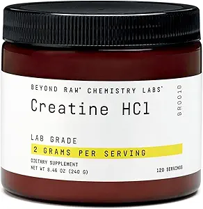 BEYOND RAW Ciencia-Backed Creatine HCl Powder, Grado de laboratorio, para la fuerza muscular y el crecimiento, producción de energía, rendimiento deportivo, apoyo cognitivo, hidratación celular, 120 servicios