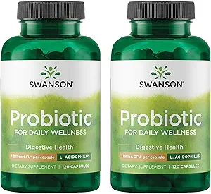 Swanson Probiótico - Suplemento de Salud Digestivo w / 1 billón CFU por cápsula - Fórmula Natural Apoyo a la Regularidad del Tazón &amp; Bienestar diario - (120 cápsulas) (2 Pack)