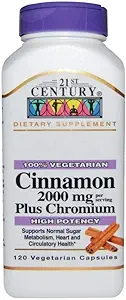 21st Century Cinnamon 2000 mg Por Serving Plus Chromium Vegetarian Capsules 120 ea(Pack of 4)