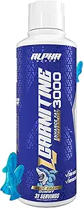 Alpha Supps L Carnitine Liquid 3000 Silencioso libre de estimulantes L-Carnitina Suplemento para Hombres ' Mujeres Anteriores Pre-Workout Energy Boost &amp; Muscle Recovery ← Zero Sugar, Fat, & Carbs  31 Servings (Blue Gummy)