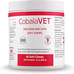 CobalaVet Vitamin B12 " B9 for Small Dogs " Cats - Supports The Nervous System, Brain Function, Immune Defenses " Cell Growth - Blood Cell Formation - Metabolic Pathway - 60 Soft Chews