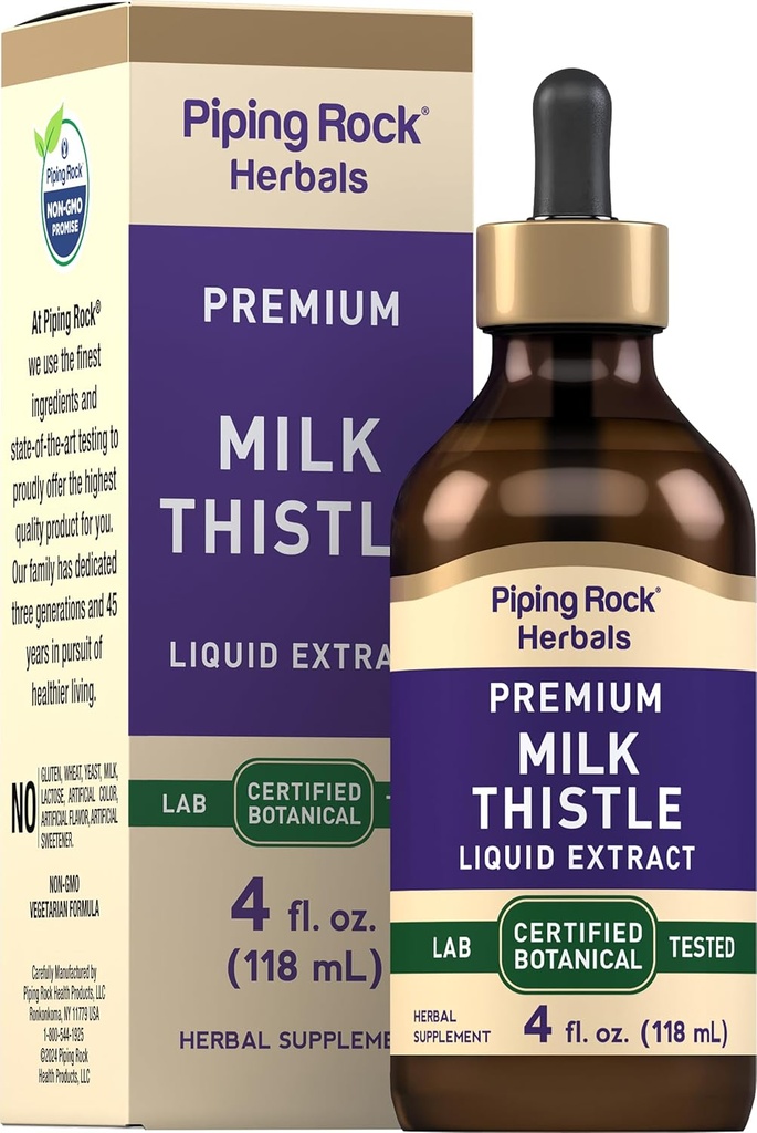 Piping Rock Milk Thistle Extract Liquid Drops TENIDO 4 Fl Oz TENIDO Herb Tincture Suplemento Silencio Alcohol Gratis Silencio Vegetarian ANTE Non GMO, Gluten Free
