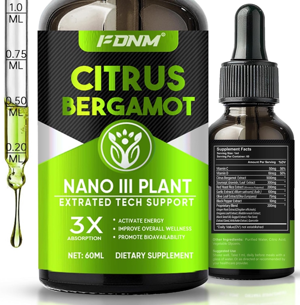 Citrus Bergamot Liquid Drops – 1000mg High-Absorption Supplement for Metabolic Health &amp; Circulation Support, Provide Effective Daily Support, 60 ML