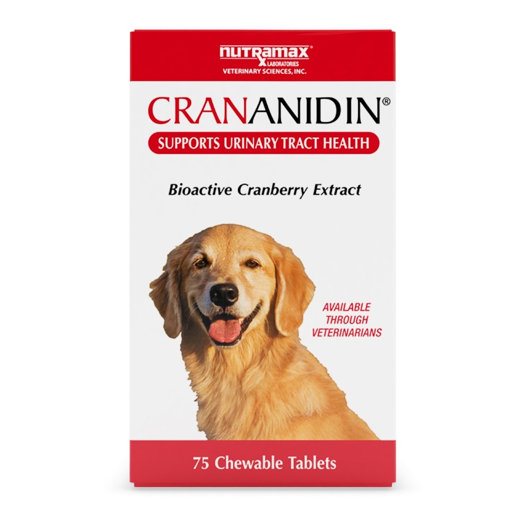 Nutramax Laboratorios Crananidin Cranberry Extract Urinary Tract Health Supplement for Dogs, 75 Chewable Tablets