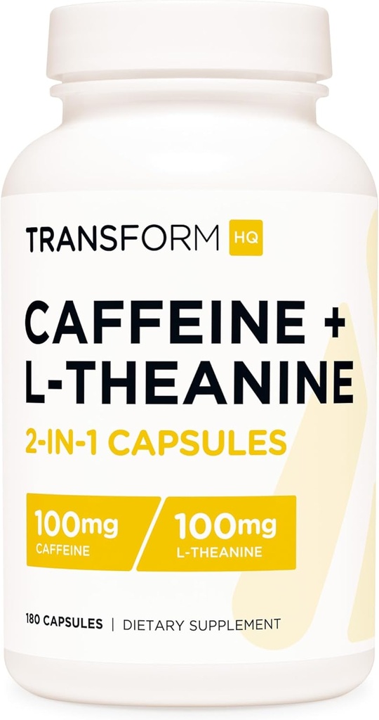 TransformHQ Caffeine & L-Theanine (100mg Cada uno) 180 Caps - Gluten Free, Non-GMO