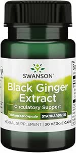 Extracto de jengibre negro Swanson - Promueve la circulación sanguínea saludable y el Vigor físico - May Aid Heart Health, Muscle Tissue y Bienestar - (30 cápsulas vegetales, 100 mg cada uno) 1 Pack