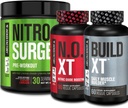 Jacked Factory Nitrosurge Pre Workout, N.O. XT Nitric Oxide Suplemento &amp; Build-XT Daily Muscle Builder Bundle