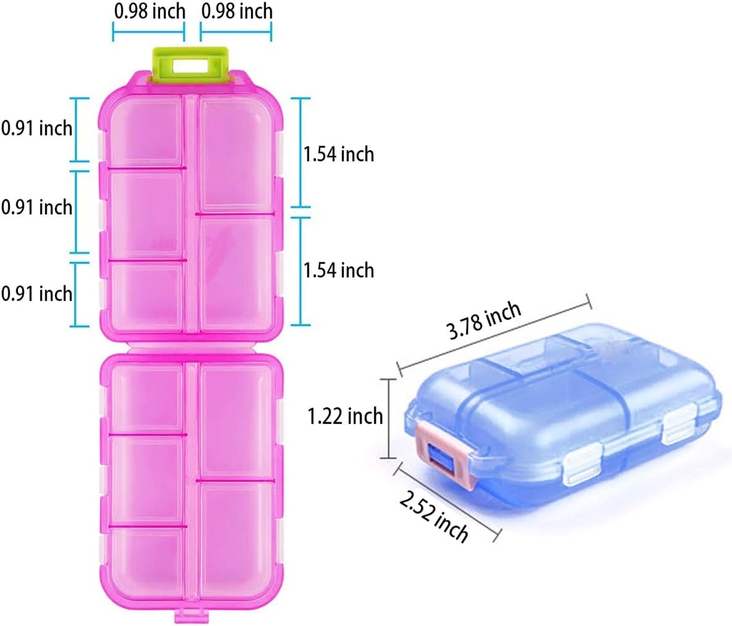 Organizador de caja pequeña de carga de viaje, 10 Planificador de cajas de carga, dispensador de cápsulas de membrana diaria plegable para medicamentos de almacenamiento, medicamentos, vitamina, aceite de pescado, suplemento, azul