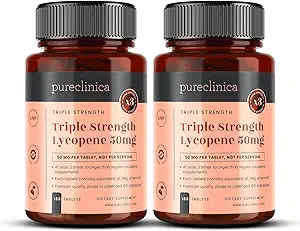 pureclinica Lycopene Supplement 50mg – High Strength Tomato Extract Antioxidant – 360 Tablets (1 Year Supply) – Prostate Health, Heart, Eye & Skin Support – GMO Free