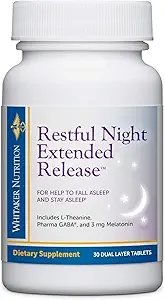 Dr. Whitaker Restful Night Extended Release Melatonin Sleep Aid le ayuda a caer dormido y permanecer más largo con tecnología de liberación ampliada de doble capa, 30 Tablets (30-Day Supply)
