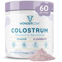 WONDERCOW Colostrum Supplement Powder for Gut Health, Immune Support, Muscle Recovery & Wellness ← Natural IgG Puro Bovine Colostrum Superfood, Elderberry, 60 Servings