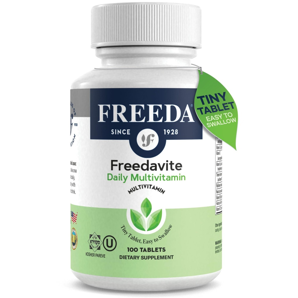Freedavite Tiny Tablet - Moderate Multivitamin for Men and Women - Vitamin A, C, D, E, B1, B2, B6, B12, Biotin, Calcium, Zinc, Iron, Magnesium, Manganese, Copper, Selenium, Iodine - 100 Count