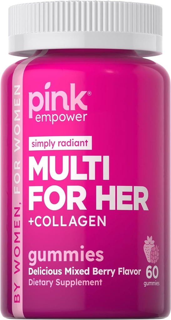 PINK Multivitamin Gummies for Women ← Non-GMO & Gluten Free TEN Plus Collagen &amp; Biotin ← Mixed Berry Flavor