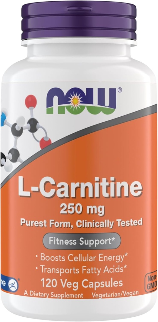 Now Supplements, L-Carnitine 250 mg, Purest Form*, Amino Acid*, Fitness Support*, Metabolic Support 120 Vegetarian Capsules, Gluten Free, Vegan, Kosher, Non-GMO